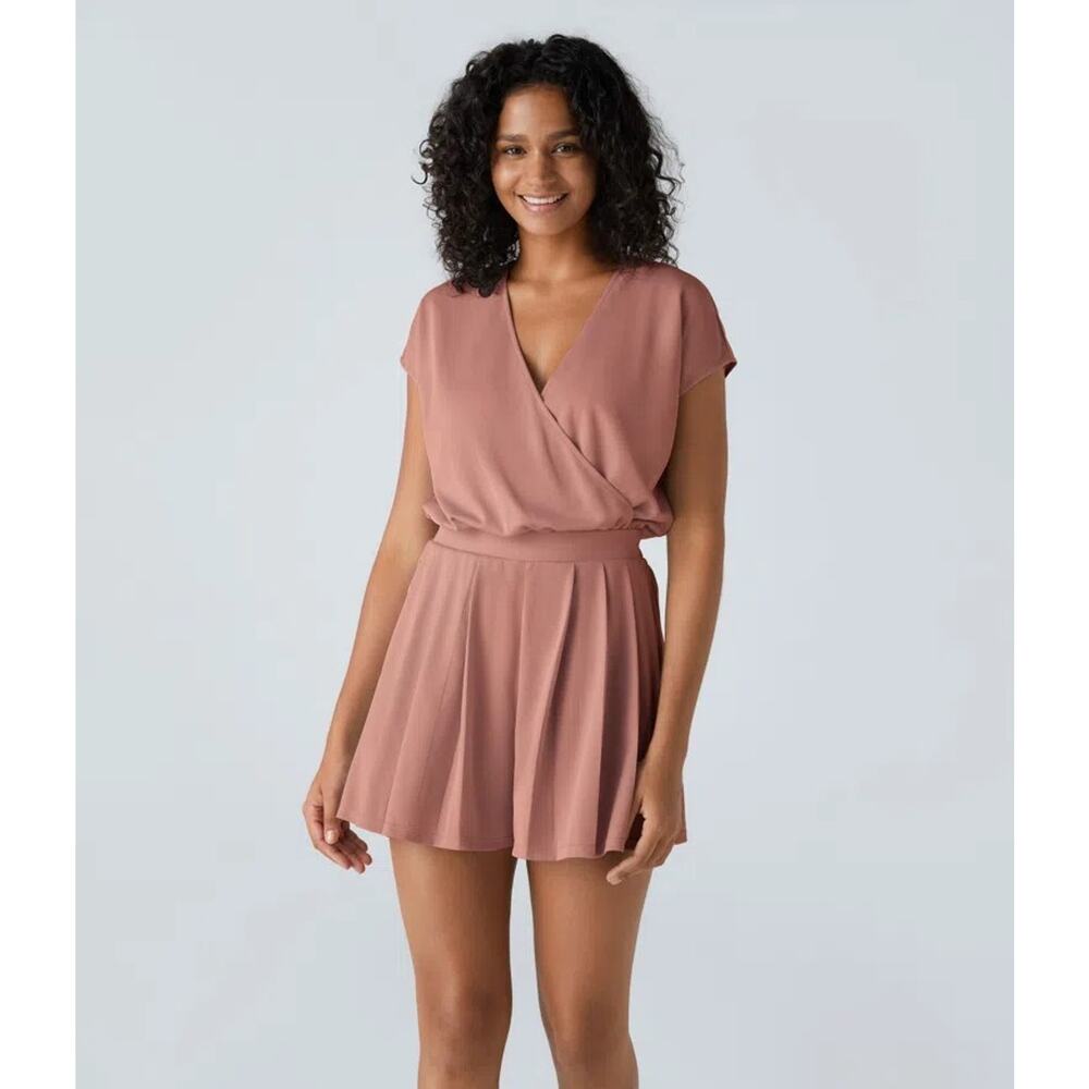Halara Women's Rose Pink V-neck Waffle Knit Romper w/Pockets Sz S NWT - Picture 9 of 9